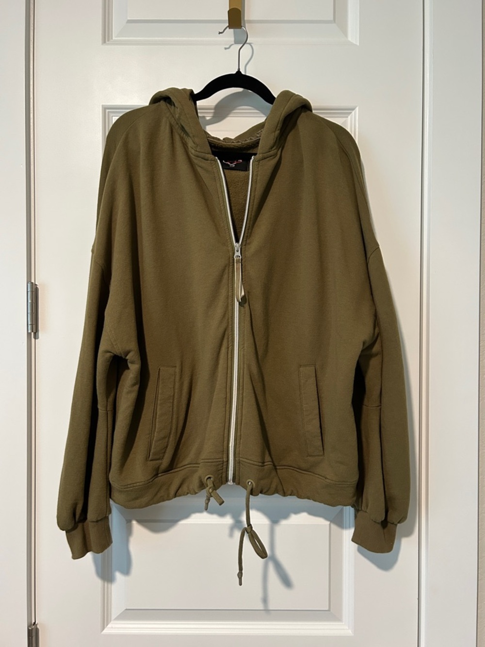 Ugh Olive Green Zip Front Hooded Sweatshirt with Drawstring Hem
